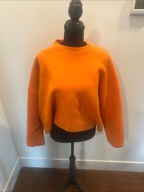 Zara Bright Orange Cropped Crewneck Sweater